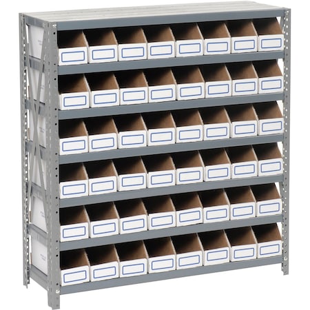 Global Industrial Steel Open Shelving W/ 48 Corrugated Shelf Bins, 7 Shelves, 36in x 18in x 39in 235017